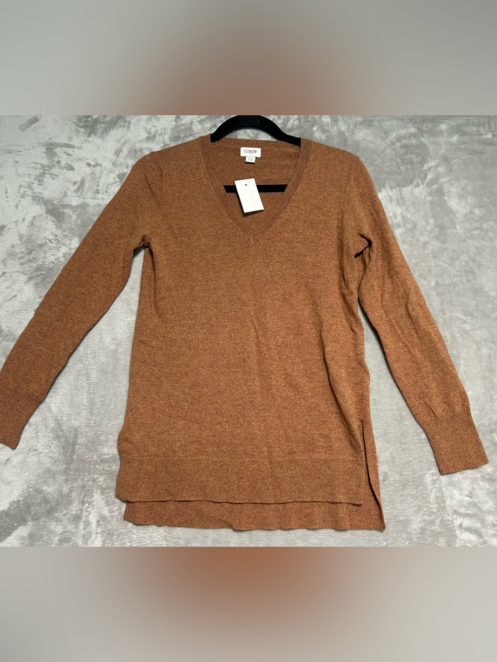 J Crew Wool Blend V Neck Tunic Sweater Women’s XXS Brown